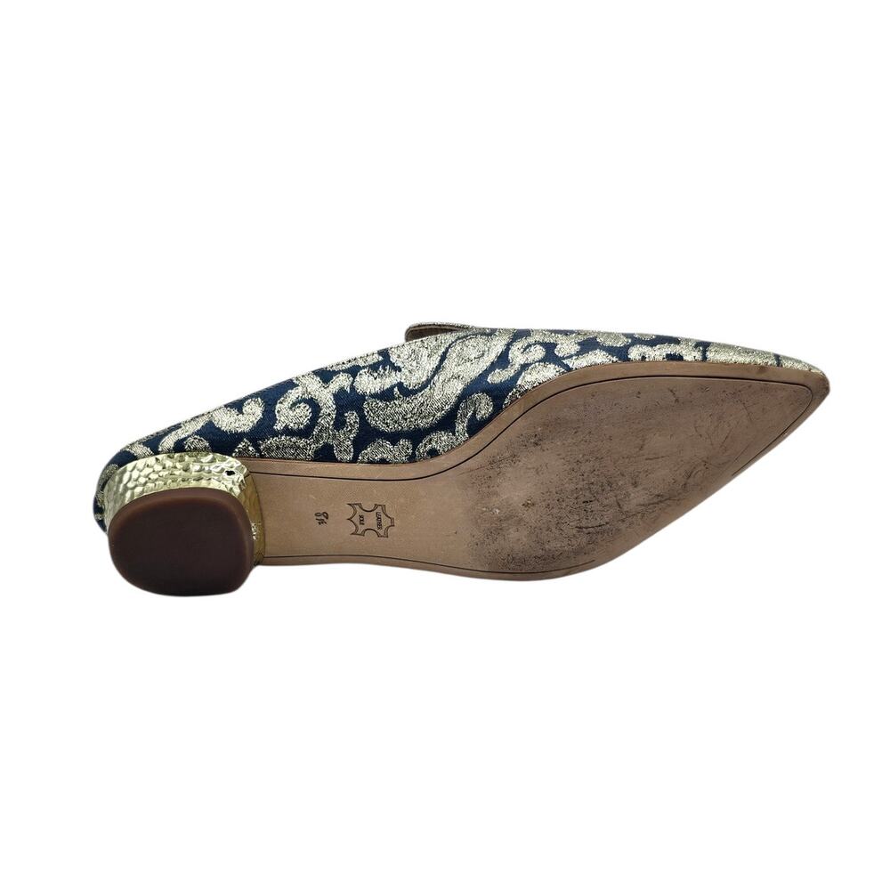 Sam Edelman Blue & Gold Metallic Augustine Jacquard Loafer Mules - Picture 8 of 10